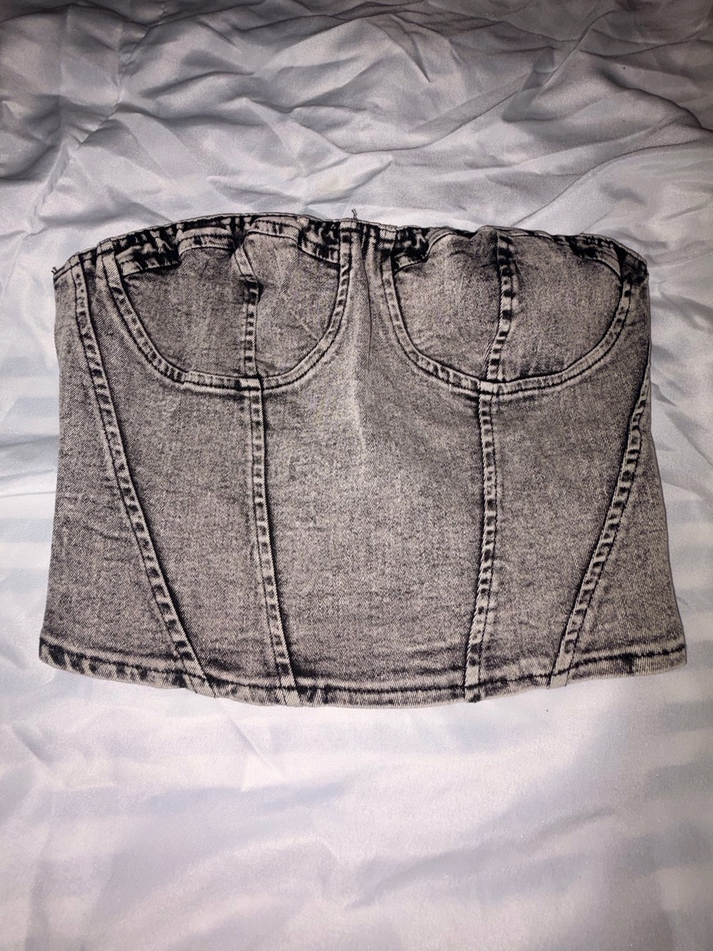 SHEIN Acid Wash Gray Denim Bustier Top